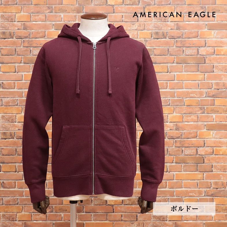 秋冬/AMERICAN EAGLE/XLサイズ/裏起毛パーカー 0196-2086 伸縮 あたたか 刺繍 ベーシック 定番 新品/赤/ボルドー/jb150/