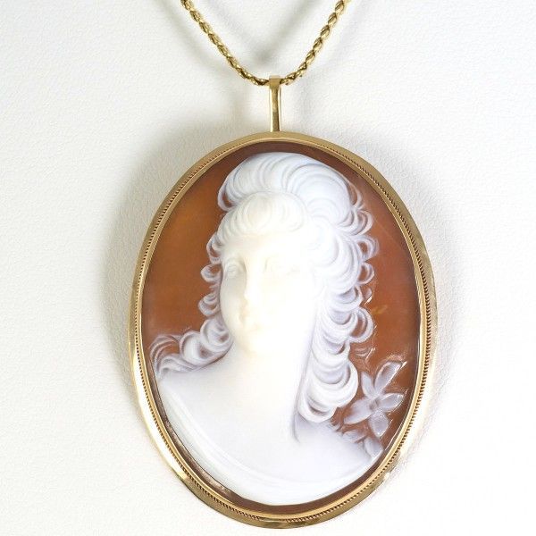 K14YG ネックレス necklace ブローチ brooch シェルカメオ 総重量約12.6g 約39cm