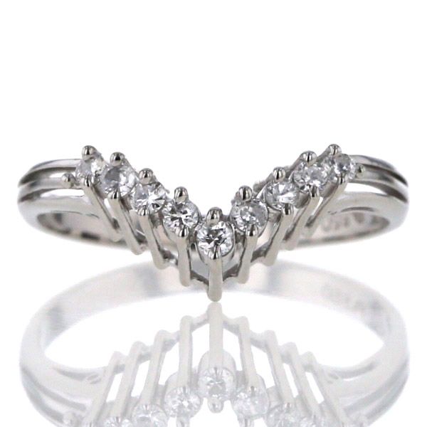 Pt850 プラチナ リング ダイヤモンド 0.16ct V字 ライン 指輪 10