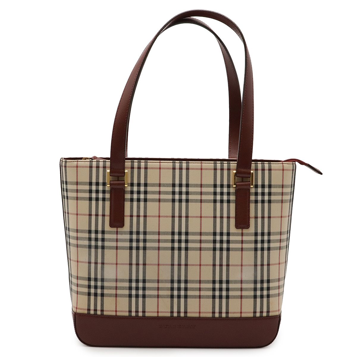 美品　バーバリー　キャンバス　レザー　ノバチェック柄バンドバッグ　ゴールド金具 BURBERRY バーバリー ノバチェック チェック柄 ハンドバッグ