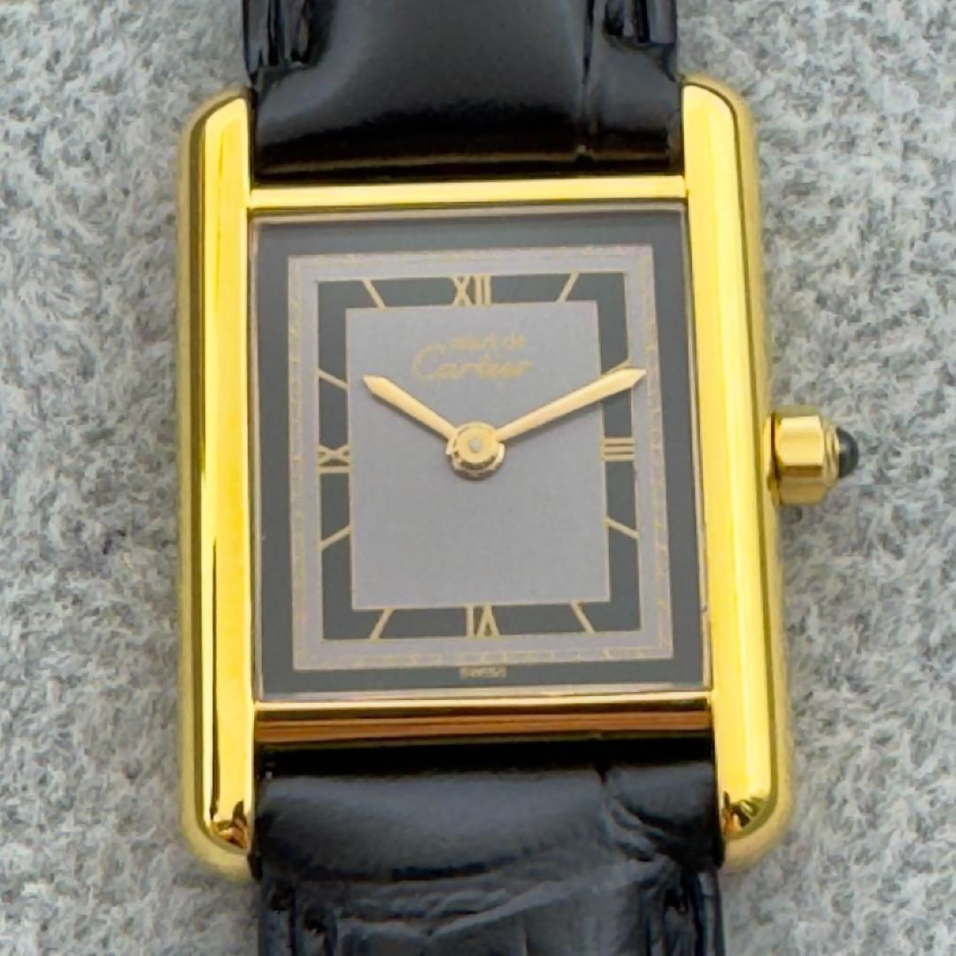 貴重 カルティエ マストタンクSM クォーツ 腕時計 黒文字盤 C104 ...