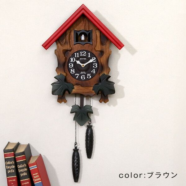 からくり時計 壁掛け 振り子時計 カッコークロック 木製フレーム 時報