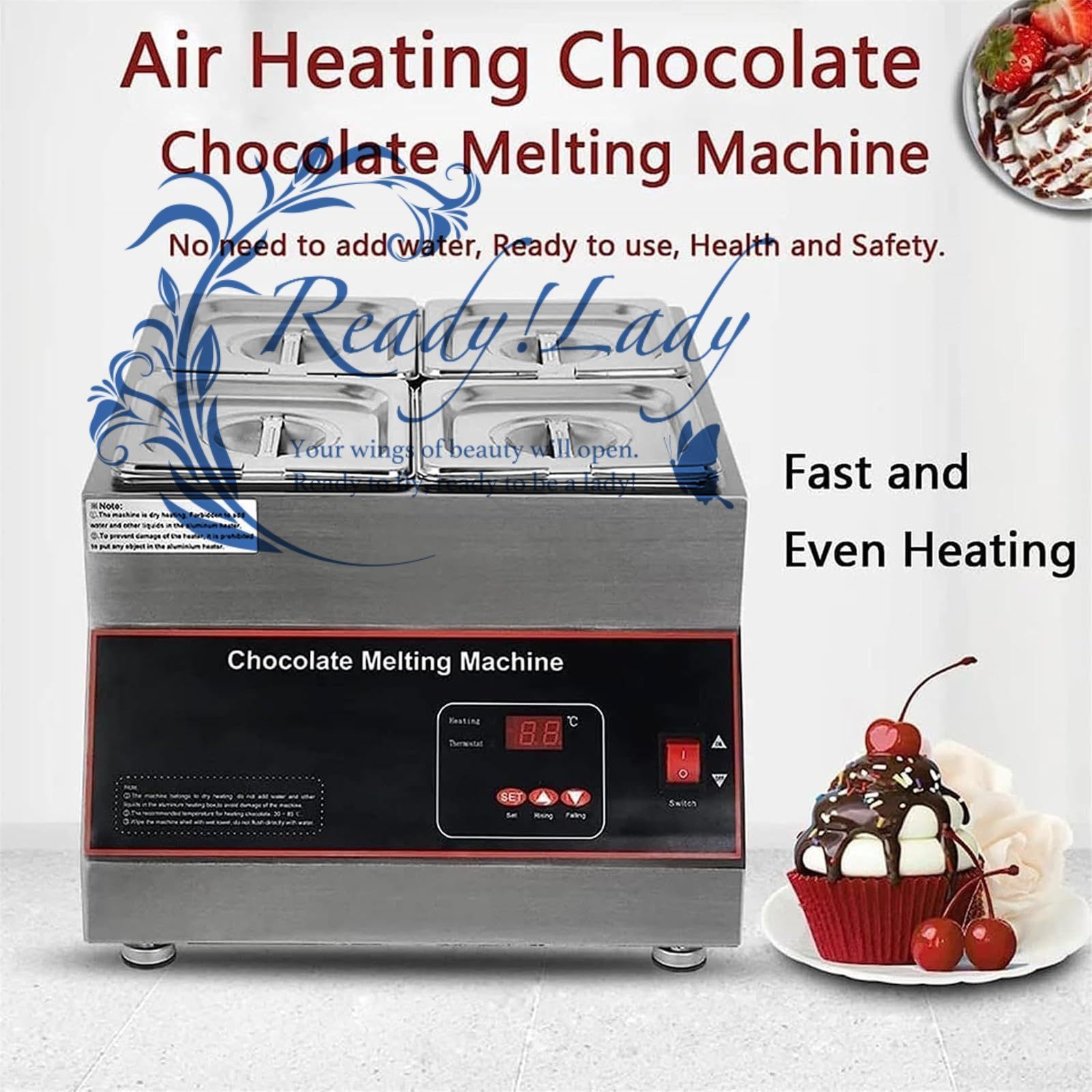 500Wチョコレート溶解機 電気チョコレートテンパリングマシン0?95℃ ステンレススチール製チョコレート|ミルク|クリーム溶解および加熱用チョコレート溶解ポット 4Hole