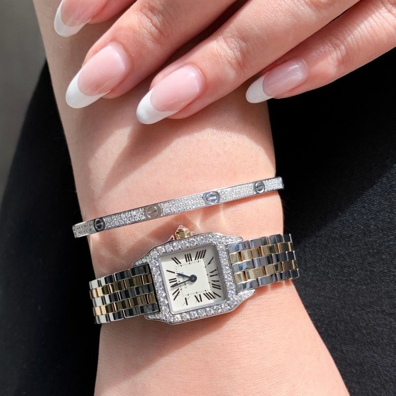 Cartier 【仕上済】カルティエ サントスドゥモワゼル SM コンビ ダイヤ K18×SS レディース 腕時計 CARTIER 時計