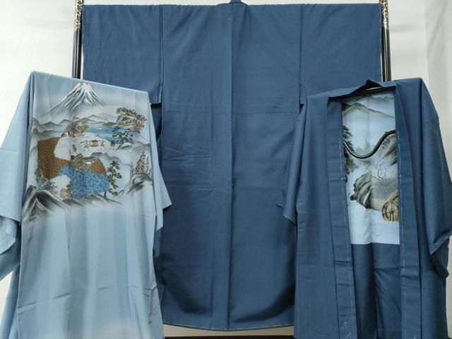 平和屋着物○男性 お召 アンサンブル・長襦袢セット 100亀甲 正絹 逸品