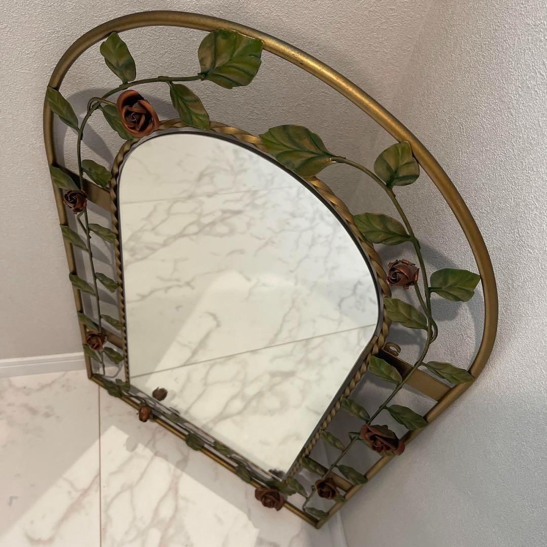 ウォールミラー ミラー 姿見 アンティーク 薔薇 鏡 インテリア
