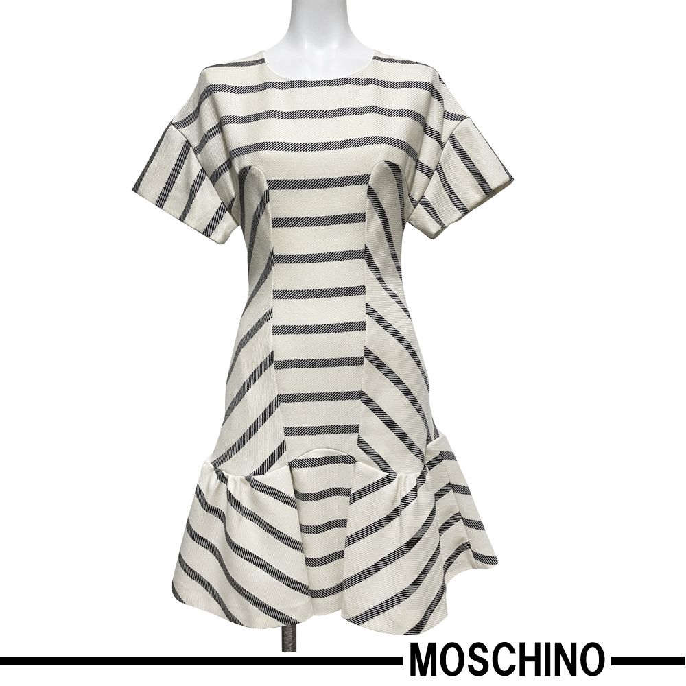 新品モスキーノMOSCHINOボーダー柄 半袖ワンピース 白 #40 neuroid