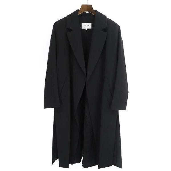 【美品】エンフォルド ダブルクロス スリットオーバーコート 36 ブラック ENFOLDエンフォルド19SSダブルクロススリットオーバーコート