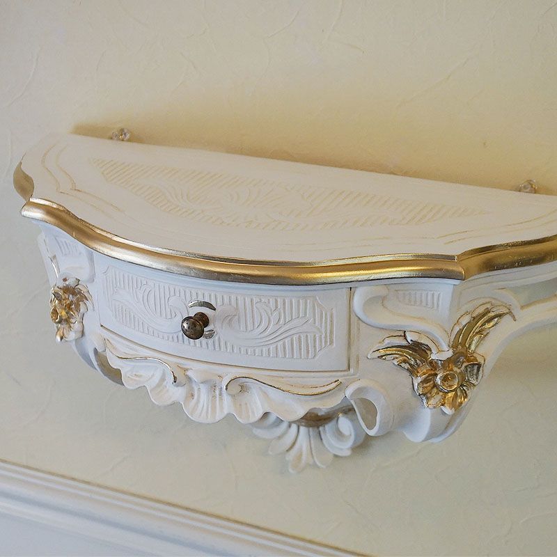 壁掛け コンソール 引出し付 卸売 ホワイト＆ゴールド イタリア製