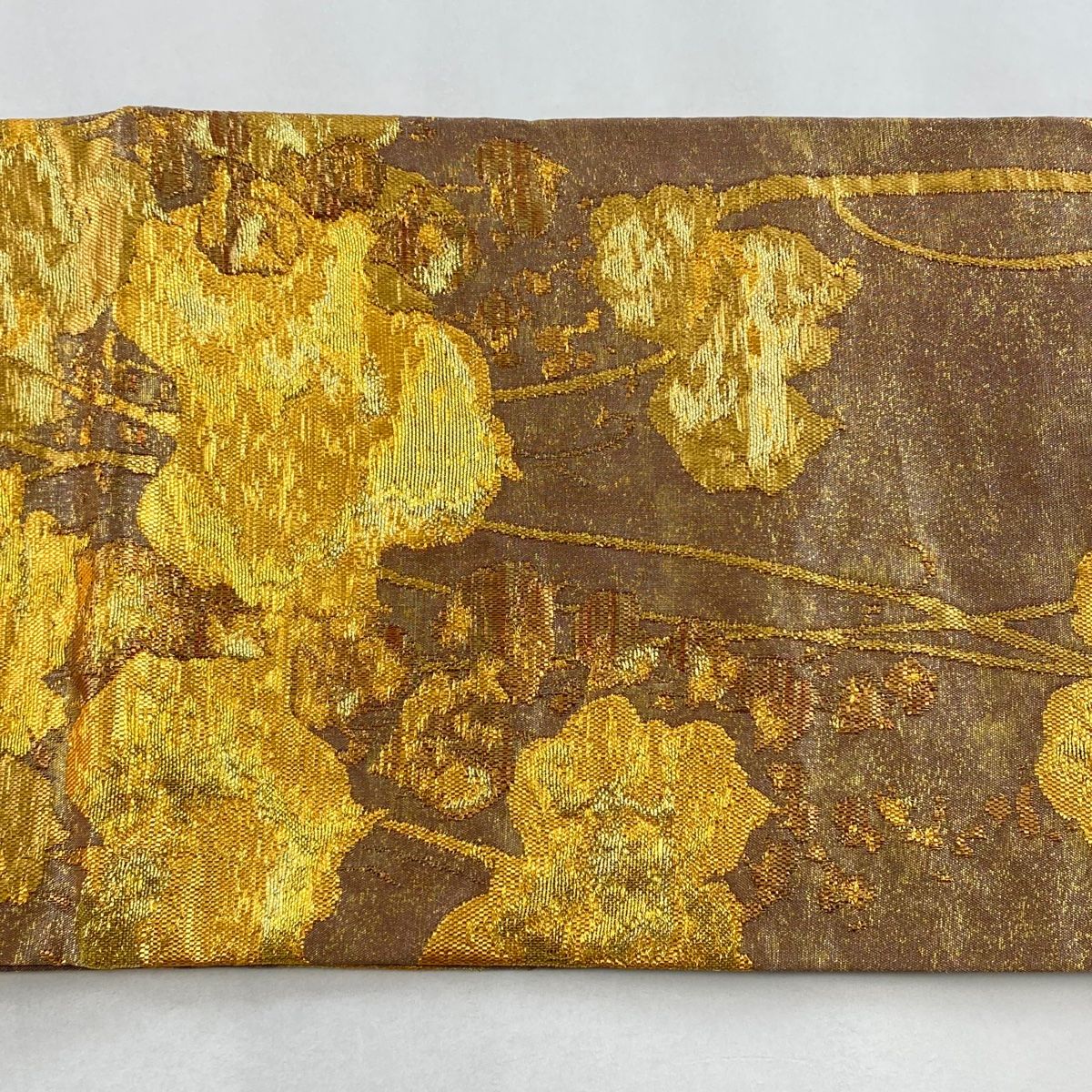 袋帯 美品 秀品 桜 金糸 箔 焦茶色 六通 正絹 中古