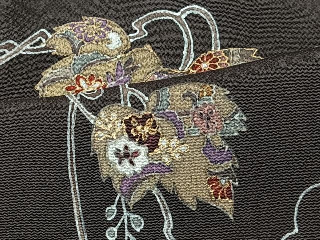 平和屋着物▽訪問着 単衣 駒刺繍 蔦の葉文 金彩 正絹