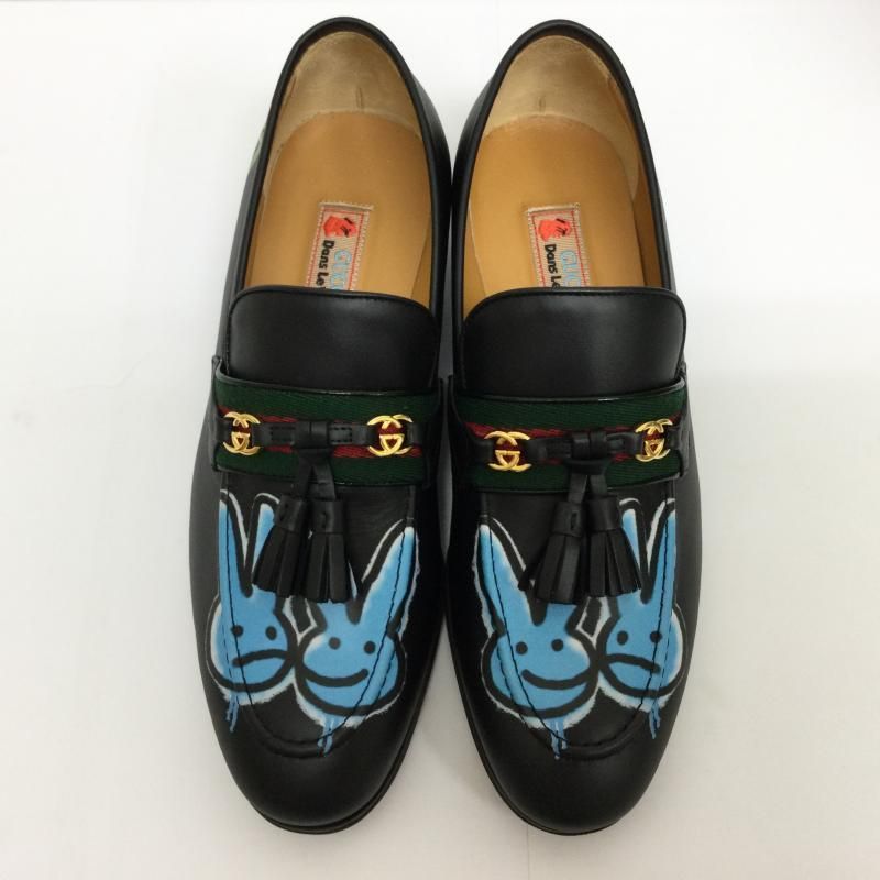 GUCCI グッチ ローファー 732262 Loafer Web Interlocking G Black Neon Bunny Motifs うさぎ バニープリント サイズ 6