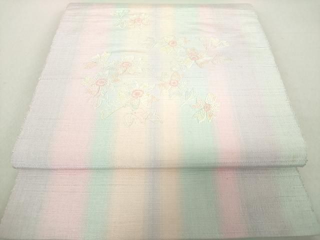 平和屋着物●中国三大刺繍 総相良刺繍 総刺繍 八寸名古屋帯 紬地 作家物 草花文 正絹 DAAS3649ps