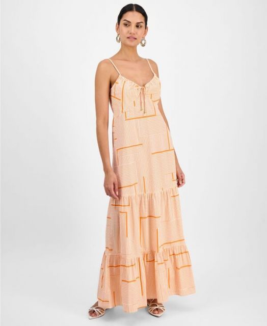 【送料無料】 アイ.エヌ.シー インターナショナル コンセプト レディース ワンピース トップス Women's Cotton Tiered Maxi Dress Willa Stripe