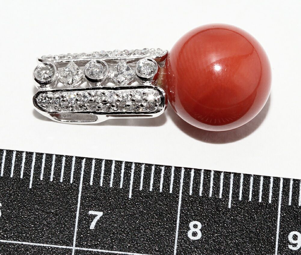 2025夏季 1004L44 本珊瑚 サンゴ ペンダントダイヤモンド付刻印Pt900