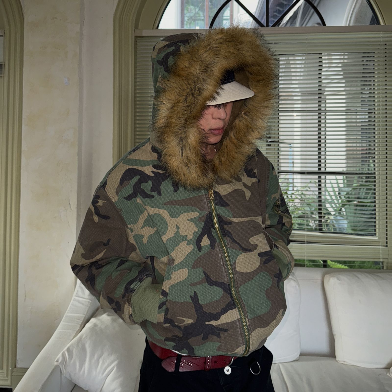 パーカー 迷彩 リバーシブル ファー付き n2b 男女兼用 M250408-48