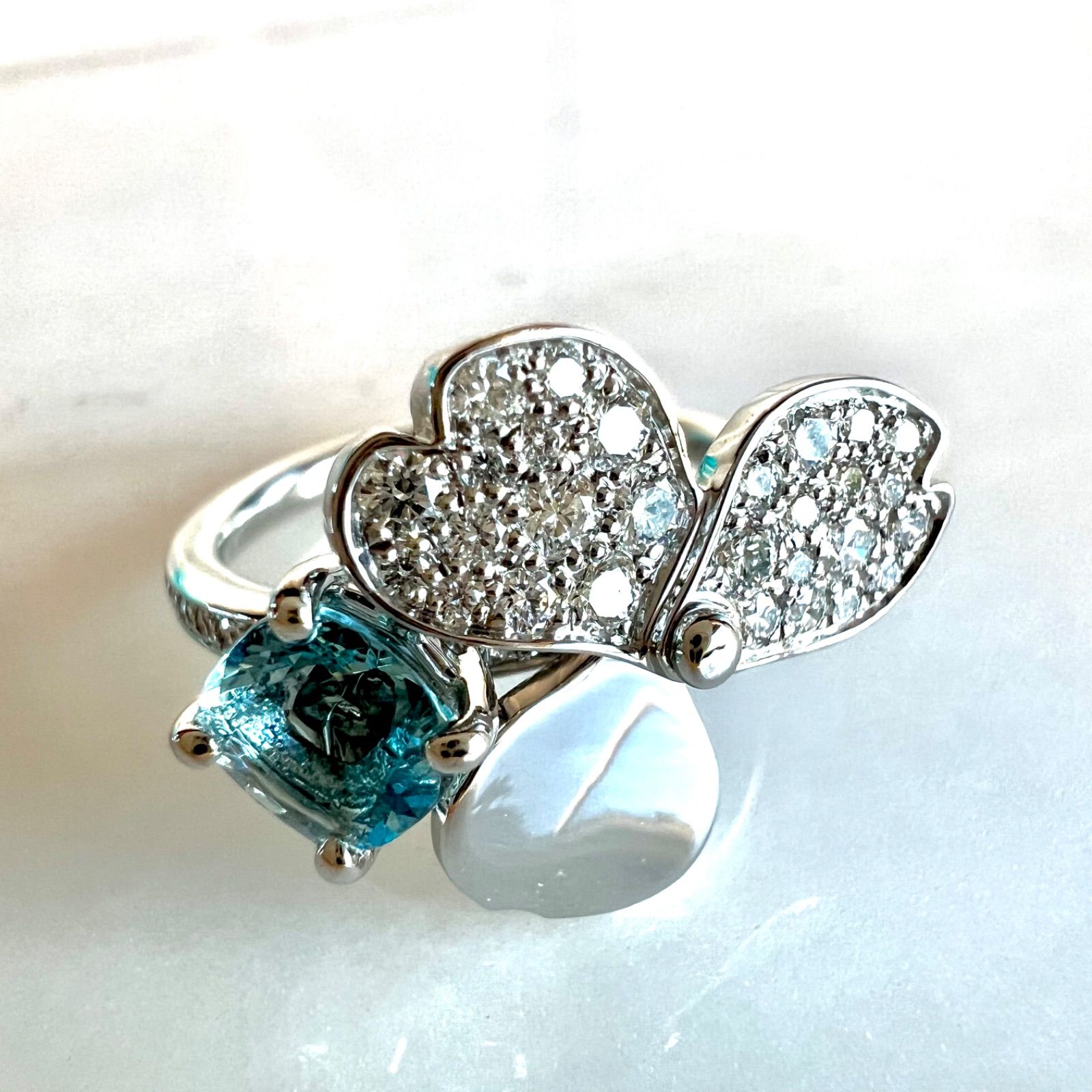 Tiffany ティファニー ペーパーフラワー アクアマリン ダイヤ リング 