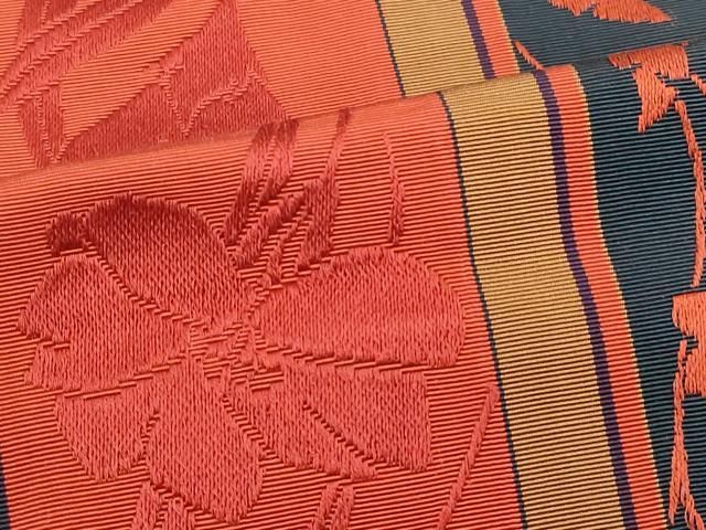 美品　本場筑前博多織　半幅帯　花間道　正絹　逸品 平和屋着物◎本場筑前博多織 半幅帯 花間道 証紙付き 正絹 逸品
