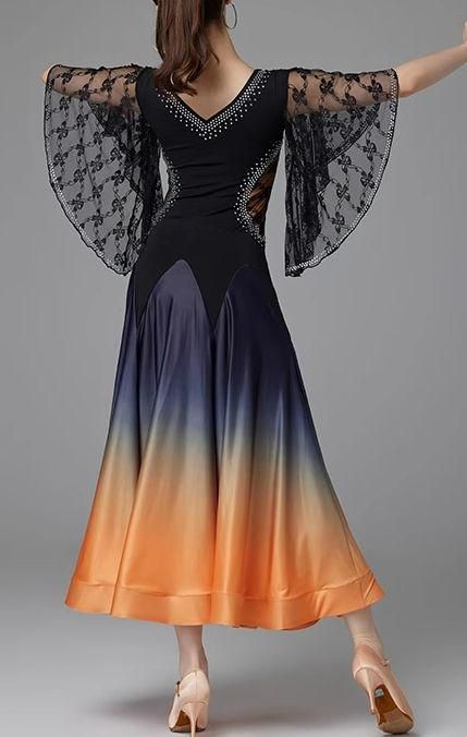 社交ダンスドレス ラテンドレス 競技 デモ用 ルンバフレア袖 オーダー