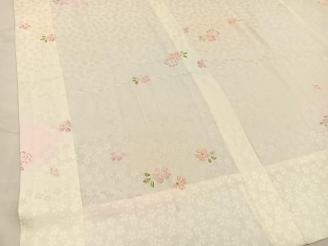 【京かんざし】245★即決送料無料★長襦袢　桜文　紋綸子　半衿刺繍　無双　袖丈：56 cm 平和屋着物□長襦袢 無双仕立て 舞桜文 半衿刺繍 正絹 逸品 BAAU4281mz