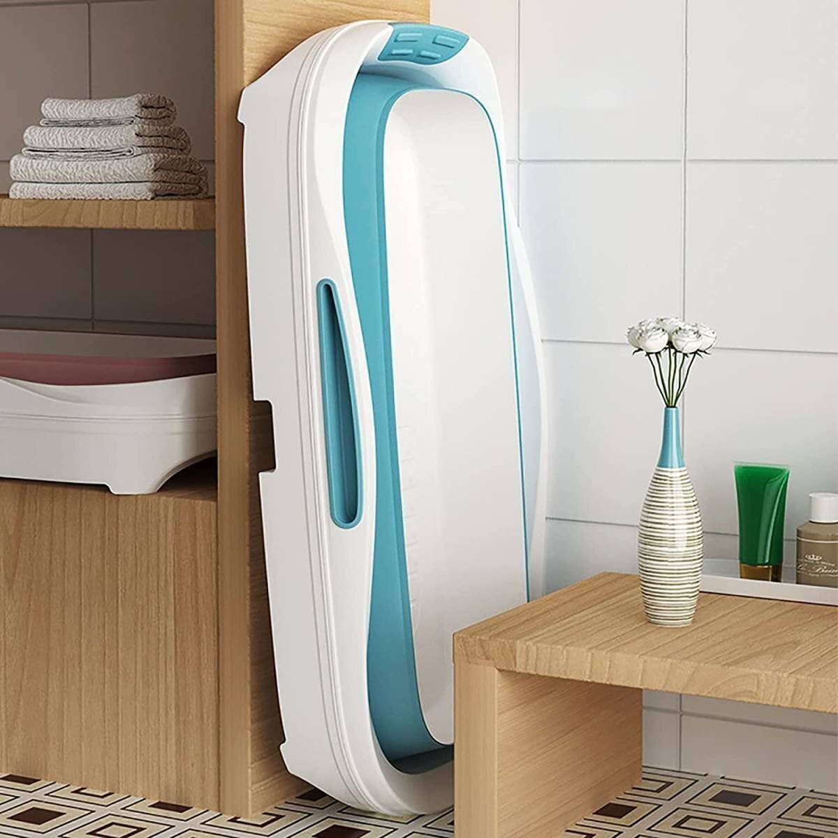 ポータブルバスタブ 折りたたみ浴槽 折り畳み式 バスタブ 持運び便利 風呂 バケッツ 家庭用大人お風呂 浸漬式 SPA ブルー フタあり HRDEVELOPMENT_JP