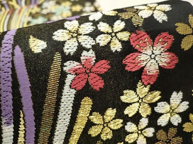 平和屋着物▽六通柄袋帯 舞桜文 金糸 正絹 逸品 CAAU9439hy