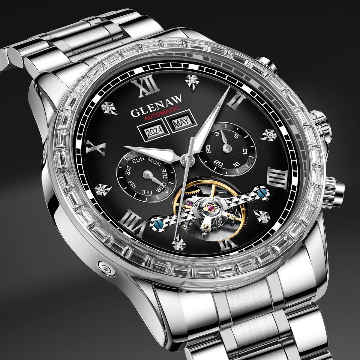 自動巻き 腕時計 シルバー/ブラック MUSHA Samurai 自動巻き 腕時計