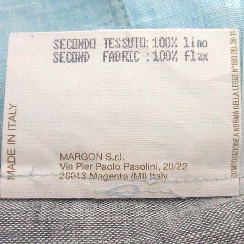 マルゴン MARGON 前後切替 バイカラー リネン シアー シャツ ワンピース 膝丈 ライトブルー チャコールグレー 46 イタリア製 美品