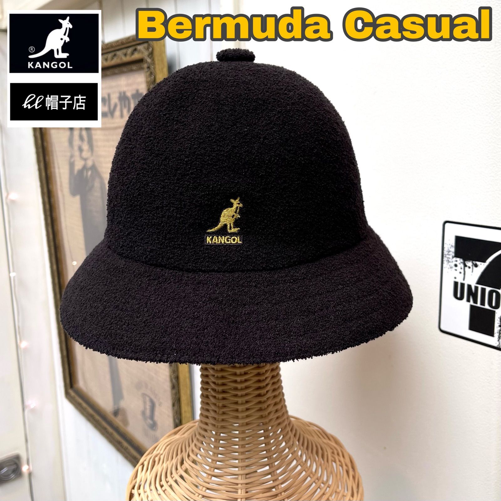 KANGOL ベル型ハット Bermuda Casual ブラック/金ロゴ サイズ展開あり