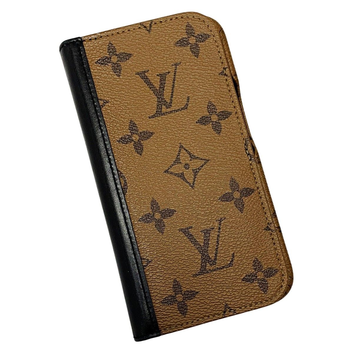 LOUIS VUITTON ルイヴィトン モノグラム・リバース フォリオ for 14PRO ブラウン×ブラック iPhoneケース レディース