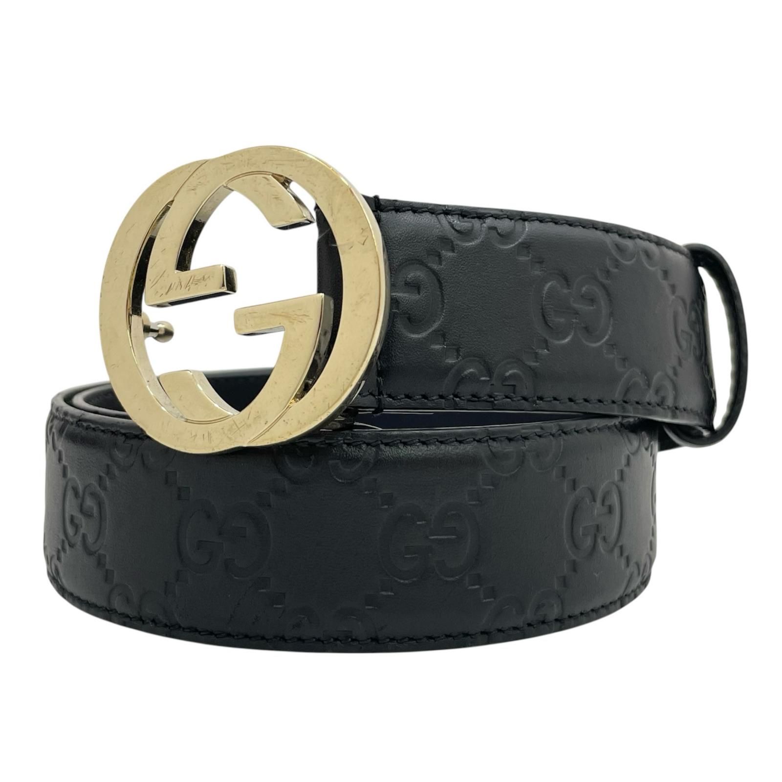 ほぼ未使用　グッチ　シマ インターロッキングG ベルト 85 GP×革 ブラック ほぼ未使用 グッチ シマ インターロッキングG ベルト 85 GP×革