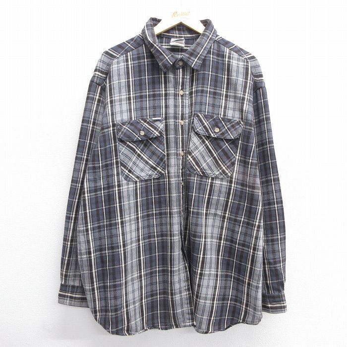 XL/古着 カーハート 長袖 ヘビー フランネル シャツ メンズ 90s 大きいサイズ ロング丈 グレー他 チェック 25feb14 中古 トップス