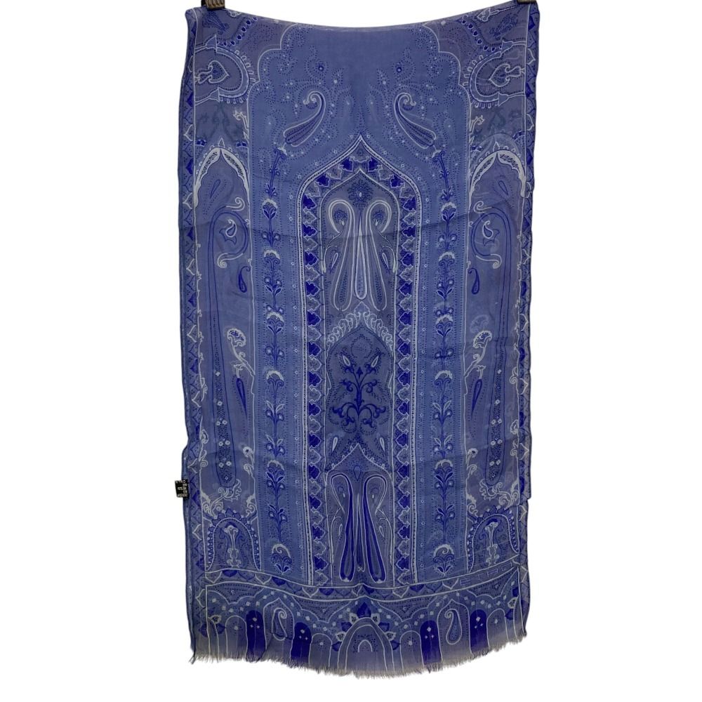【未使用】ETRO ストール ペイズリー柄 ブルー シフォン シルク100% ETRO 美品 エトロ ペイズリー柄 ウールシルク スカーフ ストール