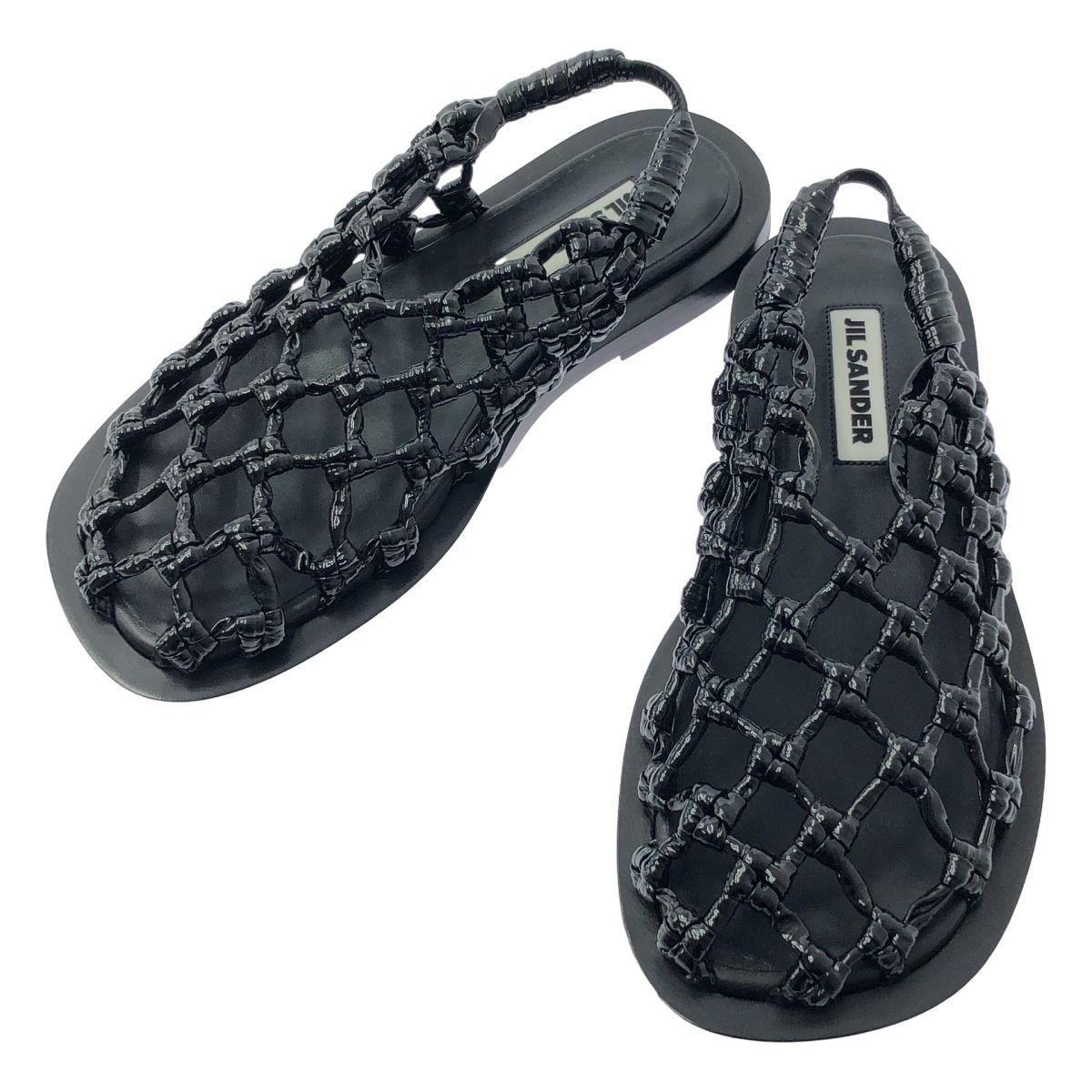 JIL SANDER | ジルサンダー | パテントレザー ノットストラップ メッシュ バレエシューズ サンダル | 37 | ブラック | レディース