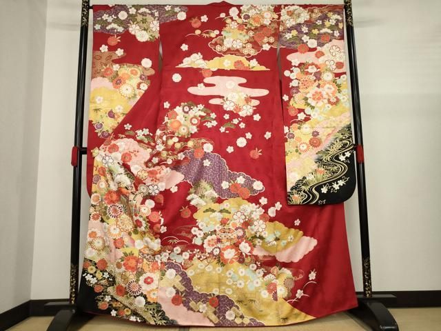 平和屋着物○豪華振袖 刺繍 枝花文 暈し染め 金糸 金彩 ロング