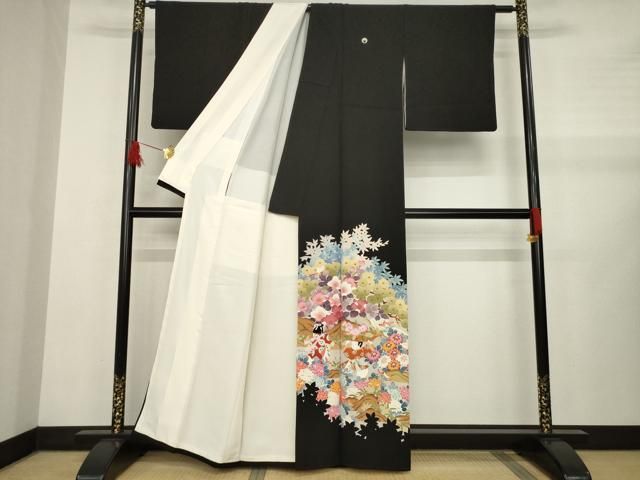 平和屋着物●豪華黒留袖 友禅 作家物 童子 正絹 AABB0466ck