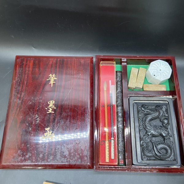 長方硯 蓋硯 書道具 祥龍戯珠紋彫　骨董品　硯 長方硯 蓋硯 書道具 祥龍戯珠紋彫 骨董品 硯 - メルカリ