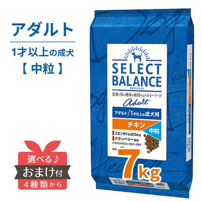 セレクトバランス アダルト チキン 中粒 7Kg 【おまけ付き】 1才 成犬 ...