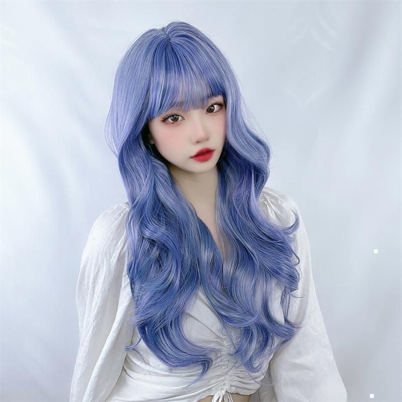 SHOPS】ロング ウィッグ ウェイブ ヘイズブルー コスプレ 自然 カール ウェーブ 巻き髪 ロングヘアー かつら 女装 フルウィッグ ロリータ コスプレ  wig 小顔 ネット ギフト - メルカリ