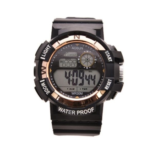 16新品 送料無料 デジタル腕時計多機能 ボーイズ（キッズ）から大人まで 黒×金-1