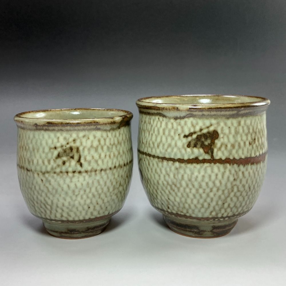 人間国宝 島岡達三 造 象嵌夫婦湯呑 陶磁器 _ 食器