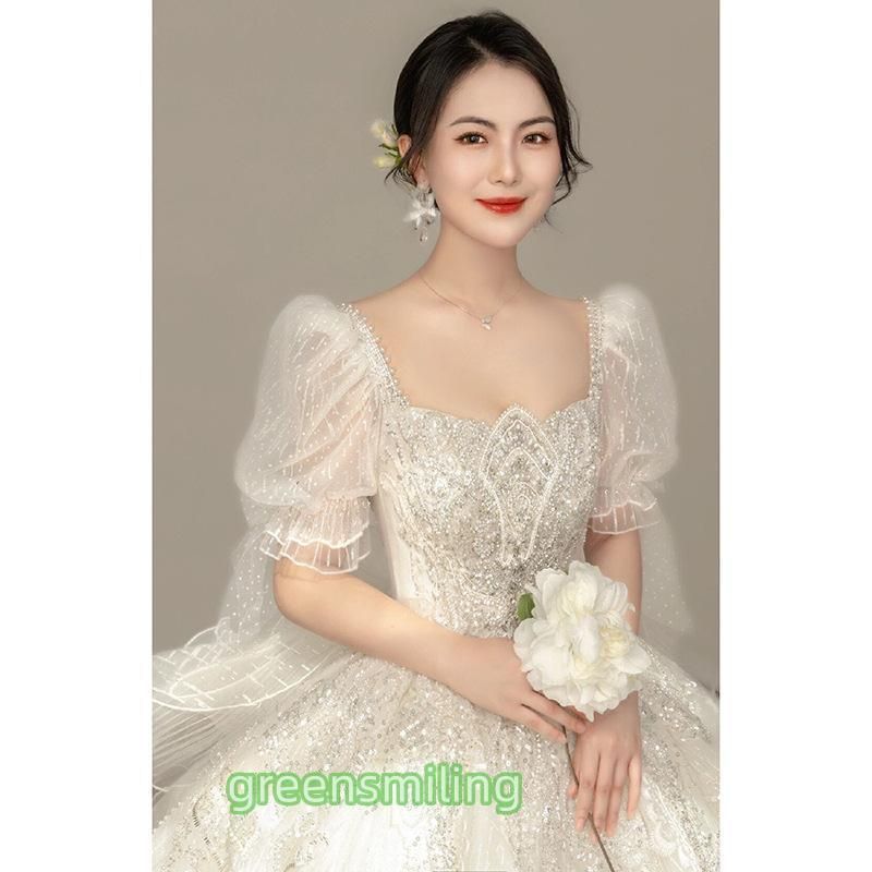 ［値下げ可］パフスリーブ　ウェディングドレス　結婚式　二次会 missswteet1122_wd907