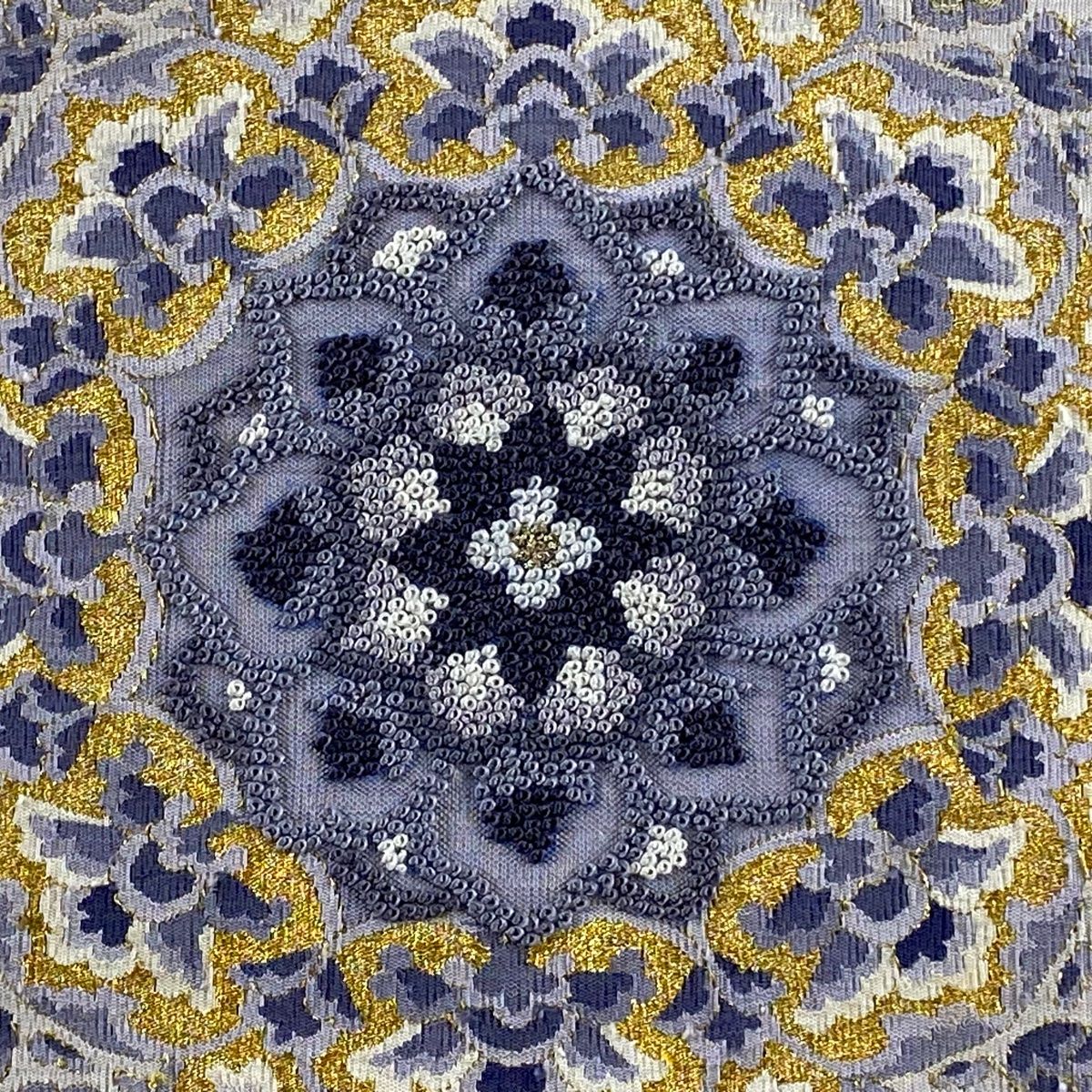 袋帯 華文 金銀糸 銀色 お太鼓柄 正絹