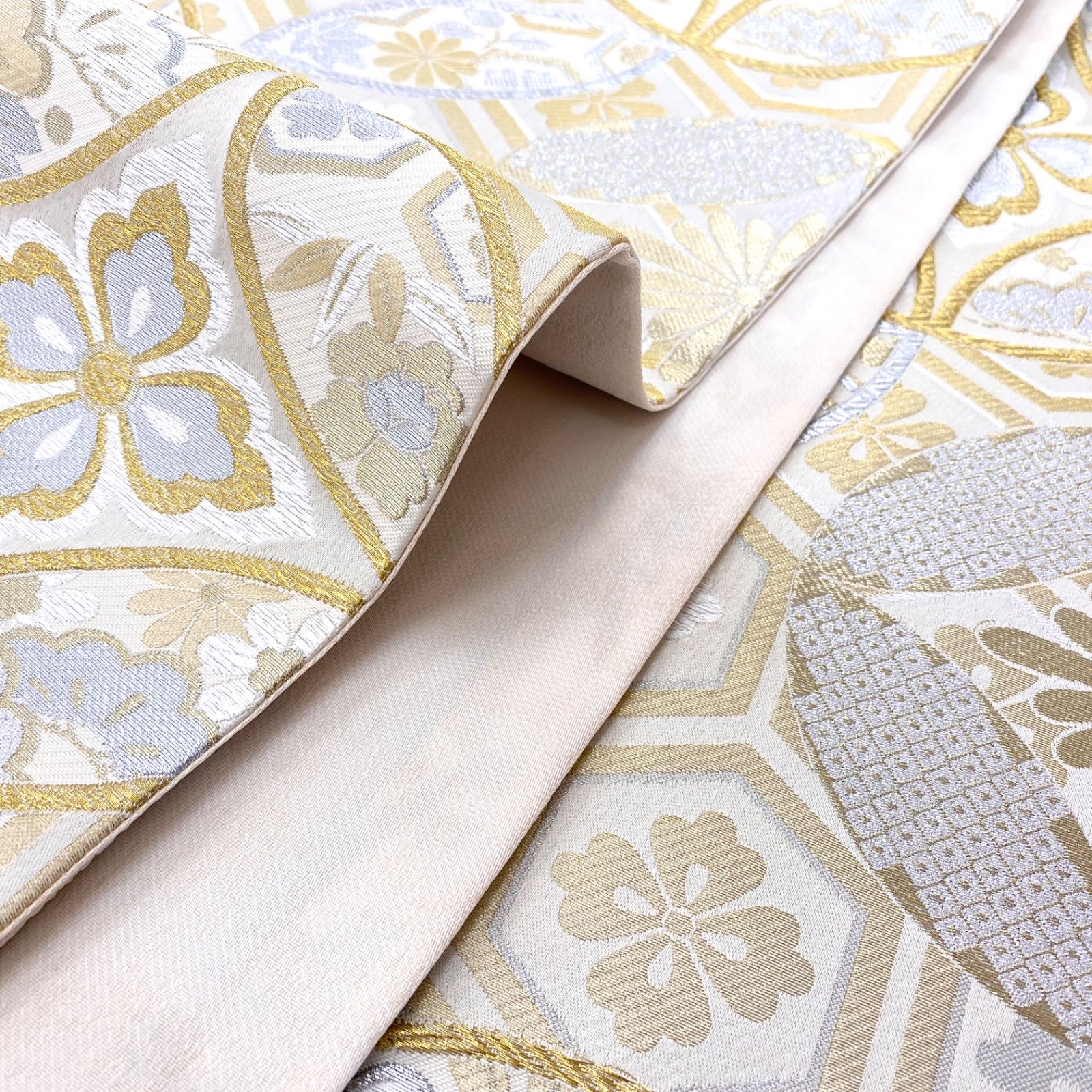 kai3点お纏め★正絹　薄仕立て　全通柄　袋帯 正絹夏の六通袋帯【葉模様黒】No2763