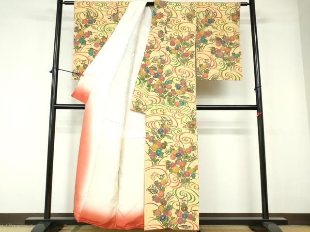 平和屋着物▽上質な小紋 単衣 丸文 鬼しぼ縮緬 正絹 逸品 DAAS0214az