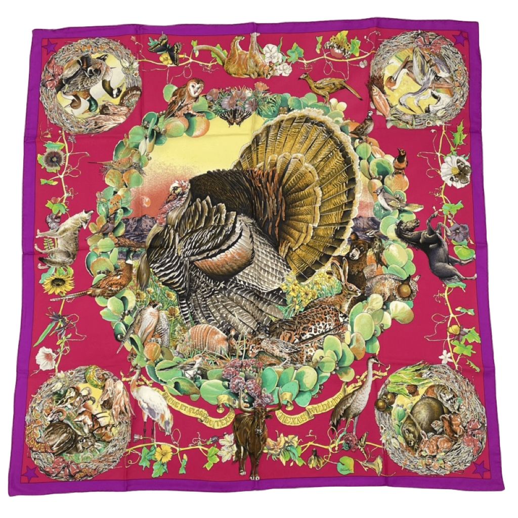 新同】HERMES エルメス カレ90 テキサス動植物図鑑 タグ有 シルク 美品