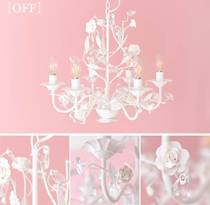 新品】LEDライト付・プリンセスホワイト 薔薇 シャンデリア 6灯