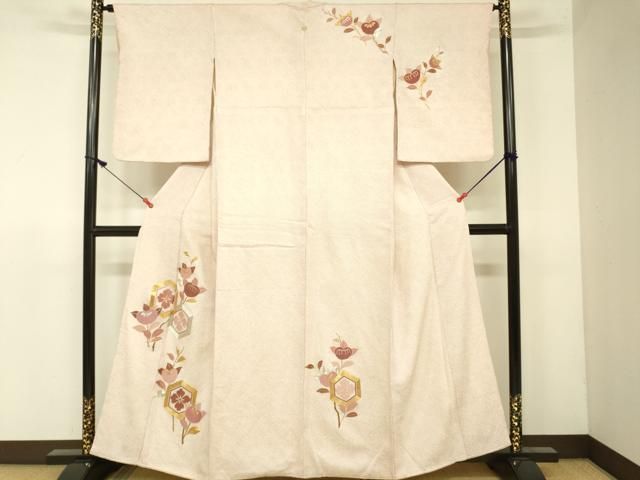 平和屋着物▽訪問着　単衣　総刺繍　草花文　金糸　正絹　逸品　AAAW1587fy 平和屋着物▽訪問着 単衣 総刺繍 草花文 金糸 正絹 逸品 AAAW1587fy
