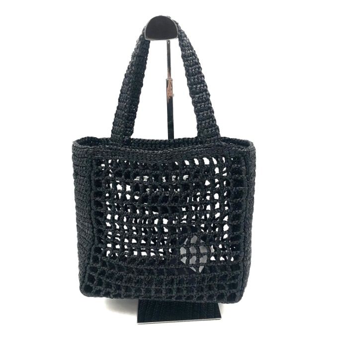 プラダ PRADA ラフィアバッグ クロシェ トートバッグ メッシュ ロゴ 