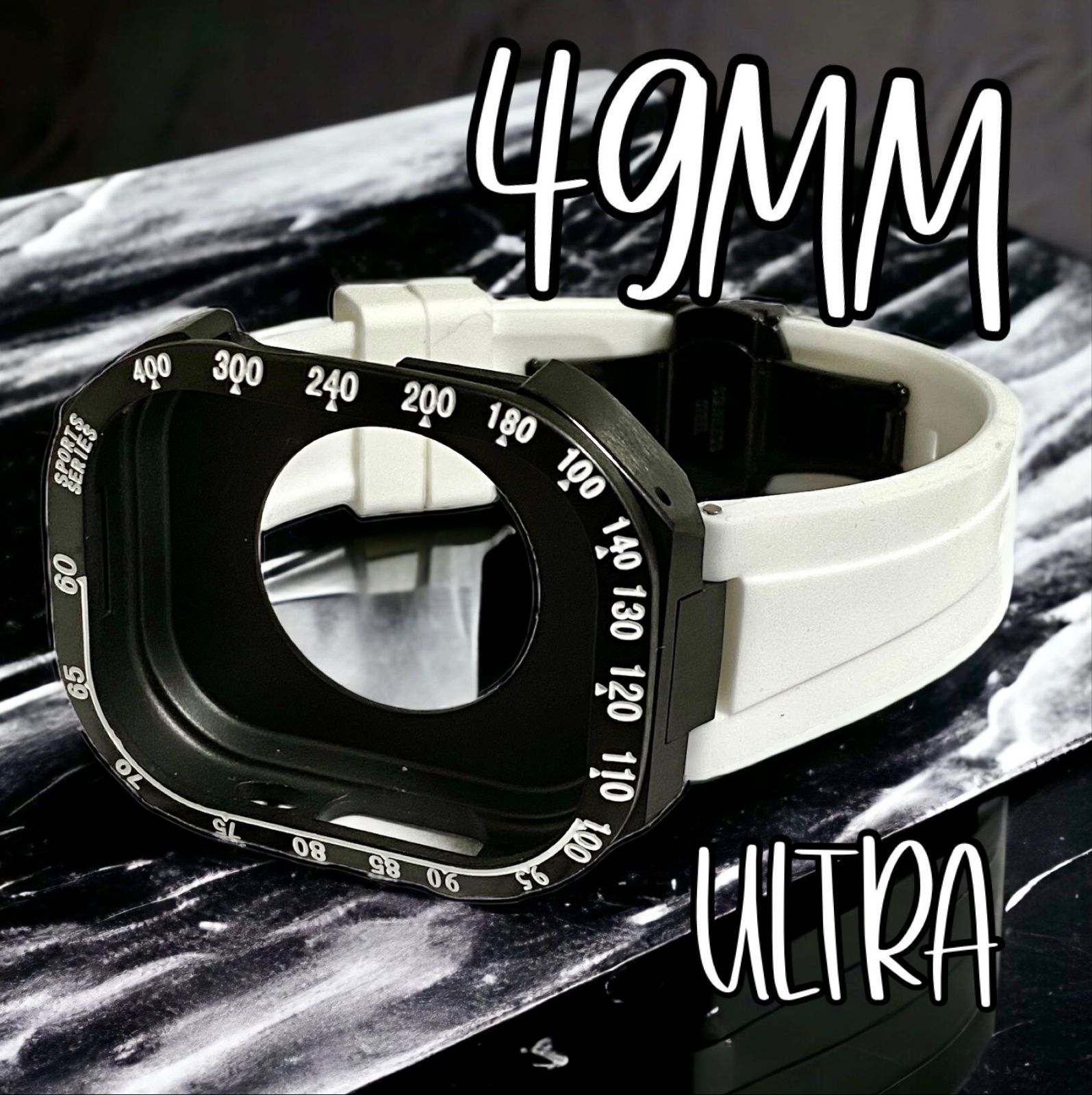 49ミリ黒 apple watch ultra ステンレス メタルカスタムラバー